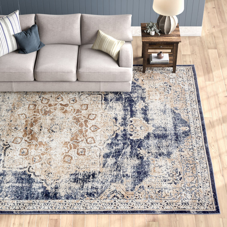 Three Posts™ Landes Oriental Beige/Navy Blue Area Rug & Reviews Wayfair